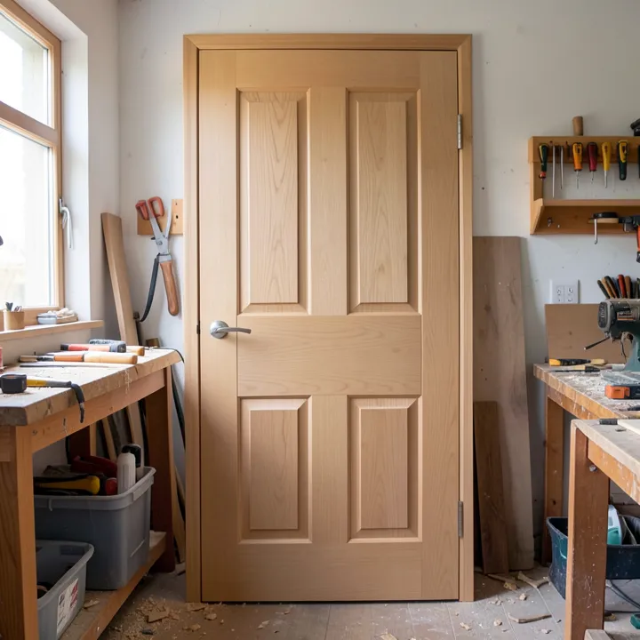 Solid wood door construction — stiles, rails, and panels assembled with mortise-and-tenon joinery