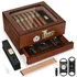 Tesonway cedar wood humidor cigar box with glass top and front hygrometer