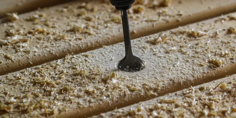 Drilling a pilot hole in wood before installing a threaded insert