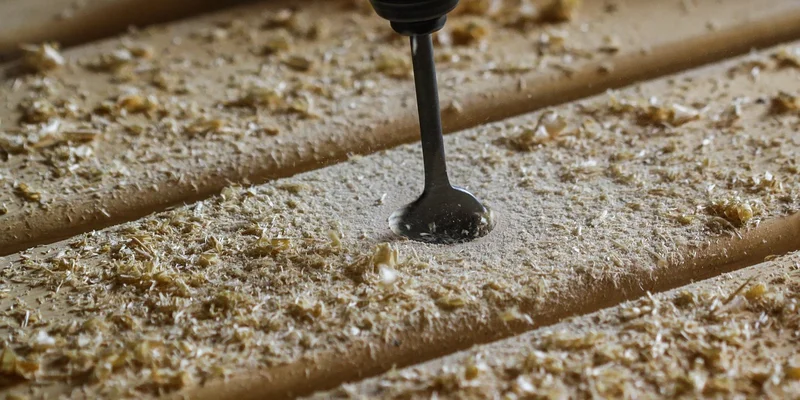 Drilling a pilot hole in wood before installing a threaded insert