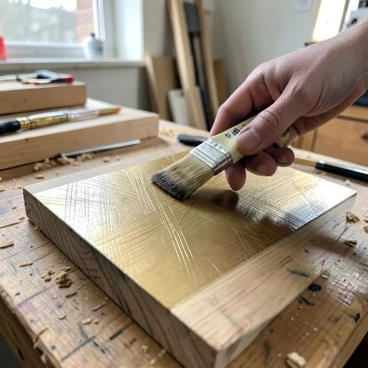 dry-brushing a bronze metallic glaze onto a wood panel dry-brushing a bronze metallic glaze onto a wood panel with visible cross-hatched brush texture