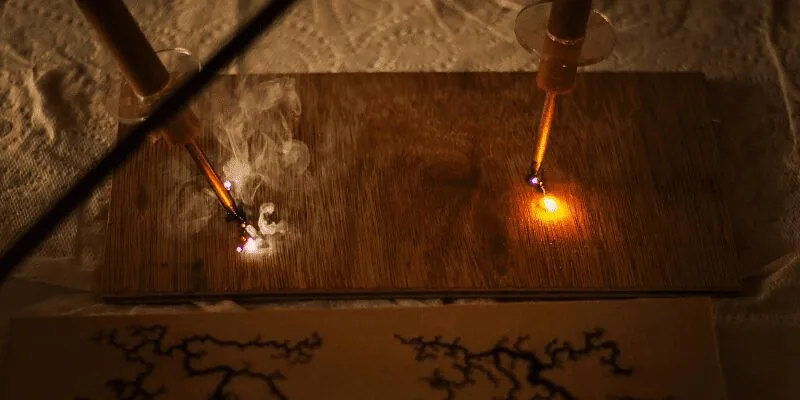 Wood surface prepared and sanded before starting a Lichtenberg figure burn