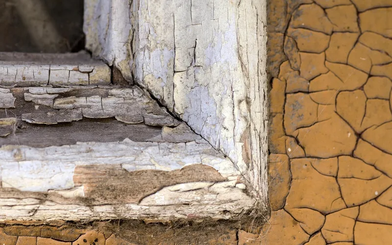 cracked and peeling paint on an old wood window frame showing why removal is needed