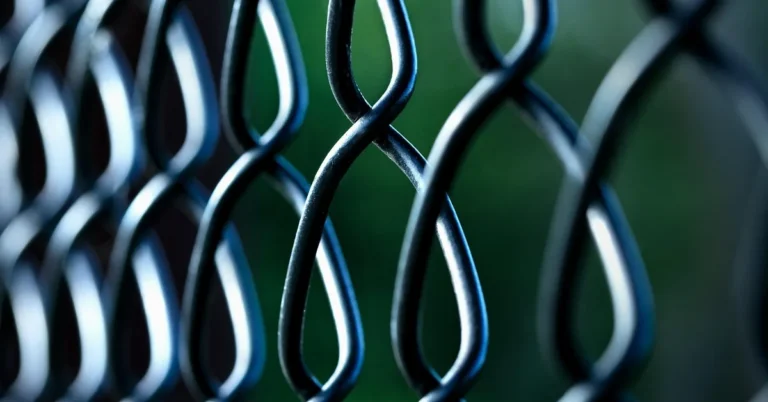 close-up of galvanized steel chain link fence mesh