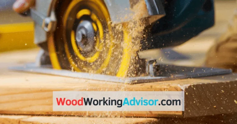 Circular saw blade cutting through a 2x4 board with sawdust flying