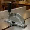 Precision miter gauge with protractor angle scale mounted in a table saw miter slot
