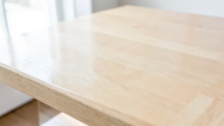 Light wood table with a clear water-based polyurethane finish