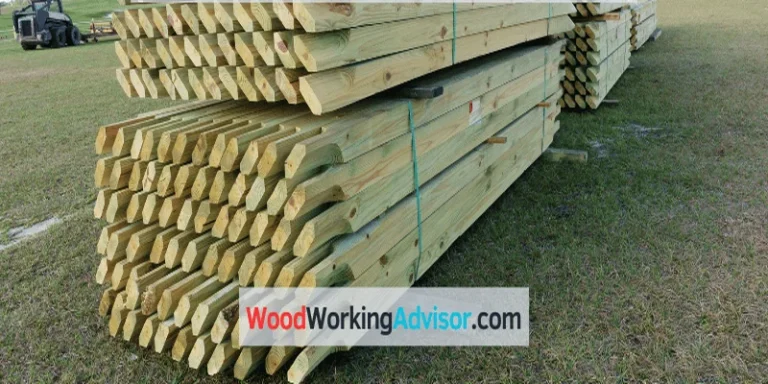 Stack of pressure treated lumber posts