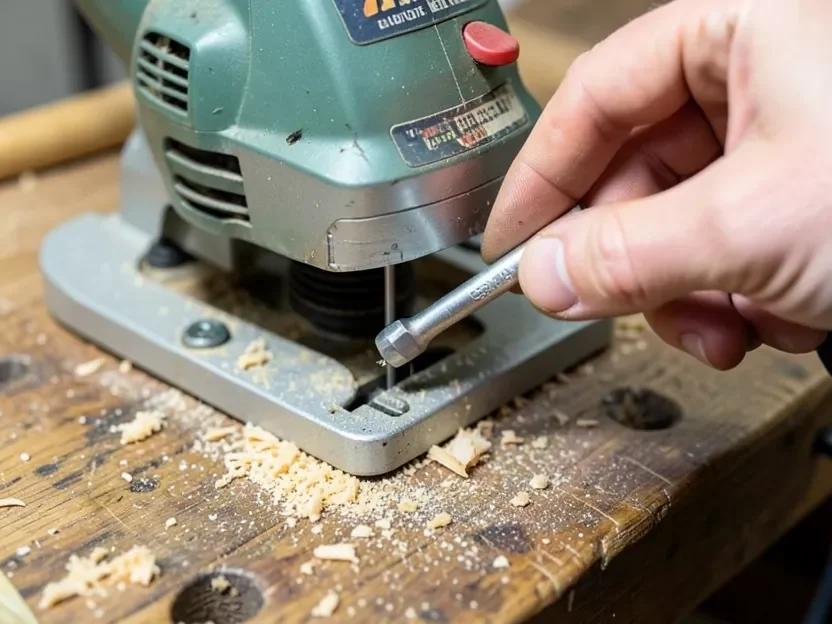 Using an Allen hex key to loosen an older jigsaw blade clamp screw