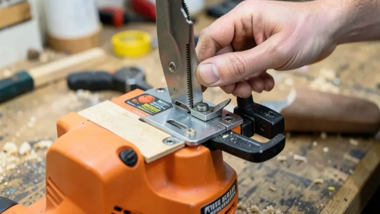 Installing a T-shank jigsaw blade into a tool-free quick-release clamp