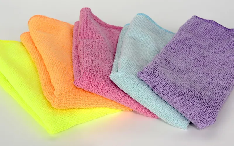 Stack of colorful microfiber cleaning cloths Stack of colorful microfiber cleaning cloths