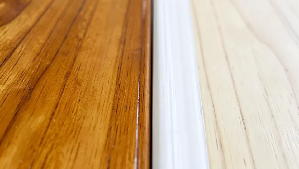 Oil-based finish showing amber tint compared to clear water-based finish