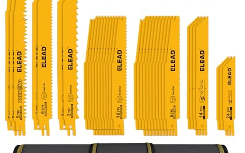 reciprocating saw blades labeled by teeth-per-inch for wood and metal cutting