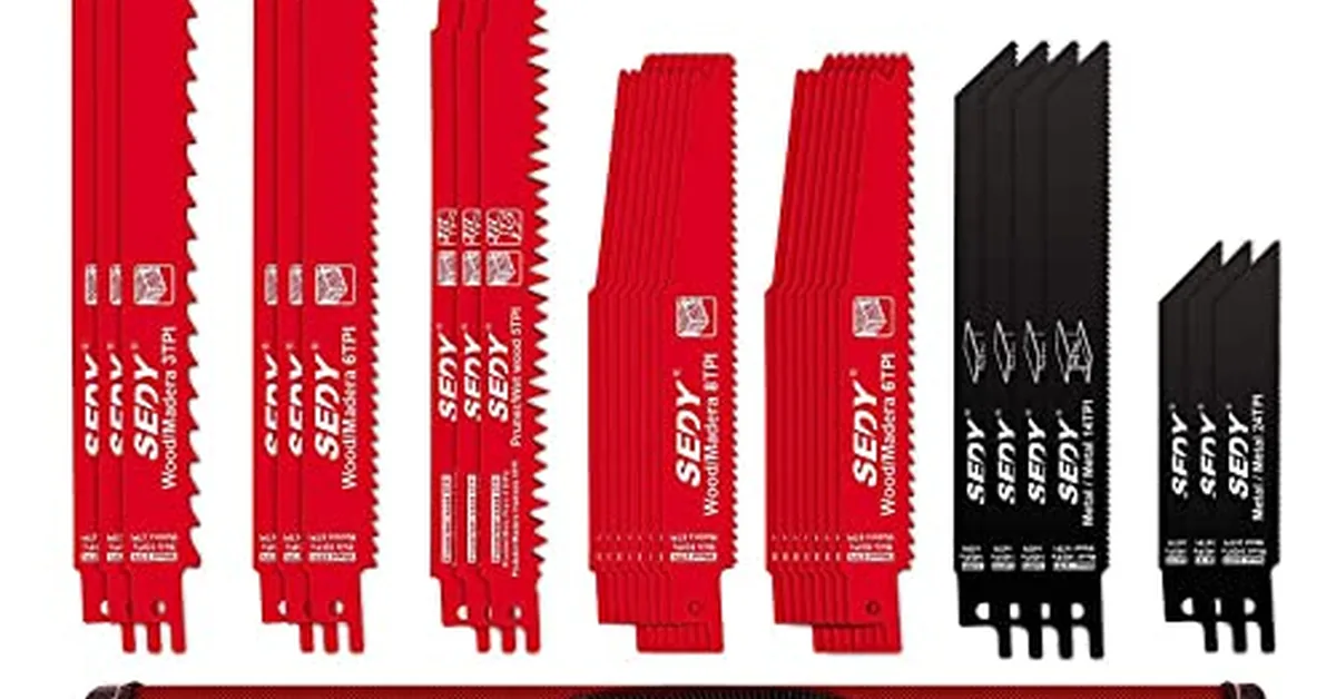 assortment of reciprocating saw blades in different lengths and tooth patterns