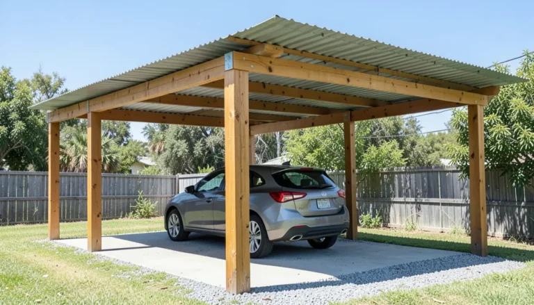 Finished wood-framed carport with a metal roof