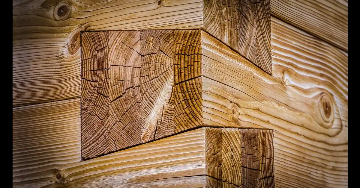 Wood corner joint showing end grain and long grain faces
