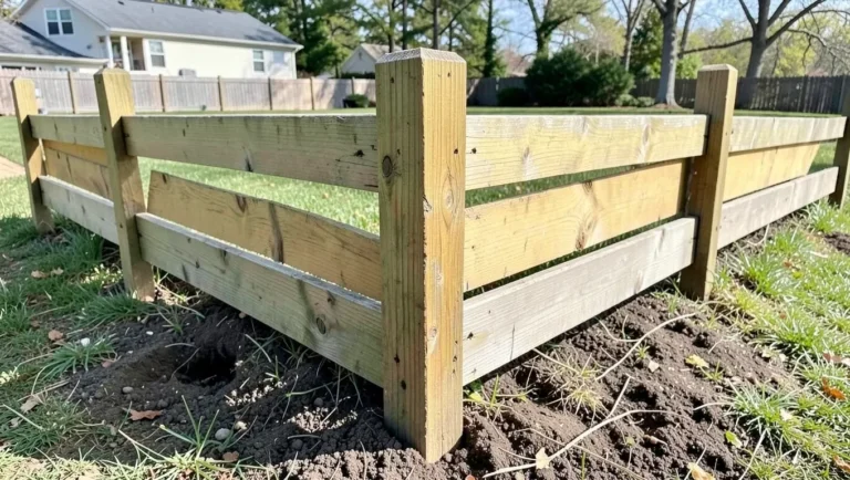 Pressure-treated 4x4 post set as a corner fence post in a backyard