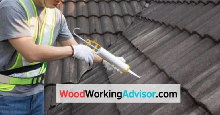 Worker applying silicone caulk to a roof tile seam, showing how long caulk takes to dry and cure