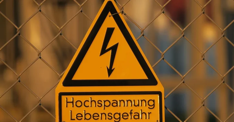 High voltage danger warning sign on a chain-link fence