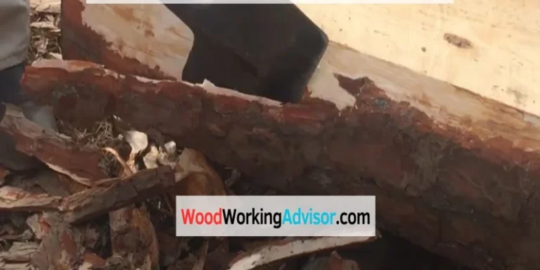 Removing bark from a log with an axe