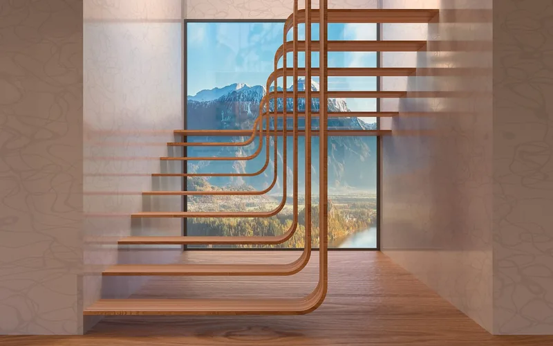 wooden staircase with hardwood treads in a home interior wooden staircase with hardwood treads in a home interior
