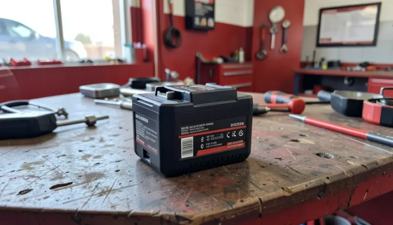 Professional cordless tool battery pack on a workbench