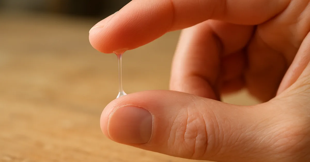close-up of super glue stretching between a thumb and finger before removal
