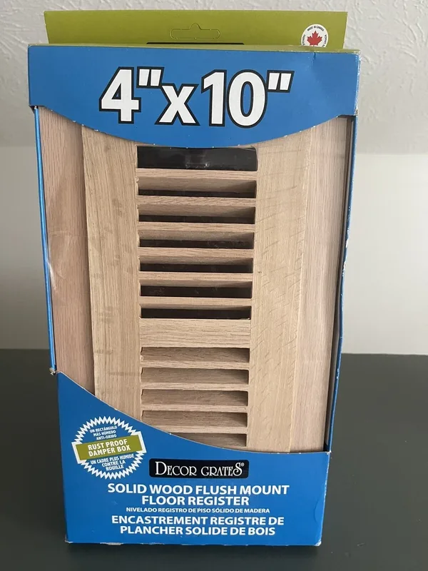 Decor Grates 4x10 solid wood flush mount floor register in retail box