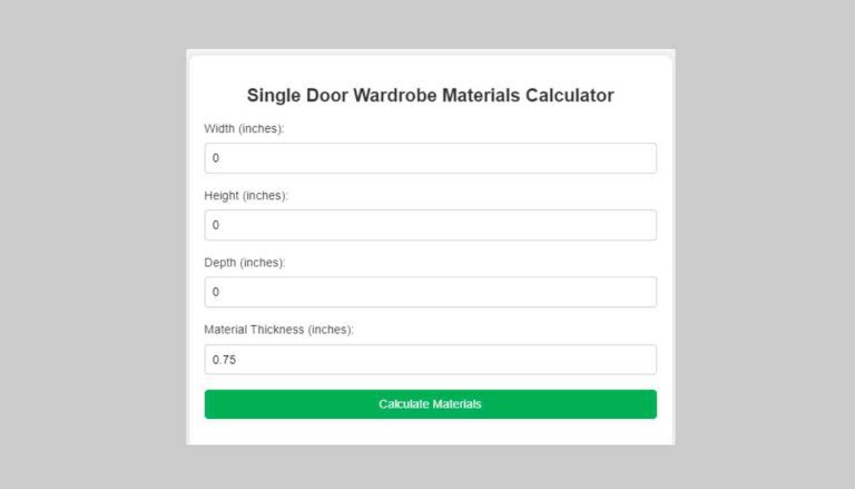 Single Door Wardrobe Materials Calculator