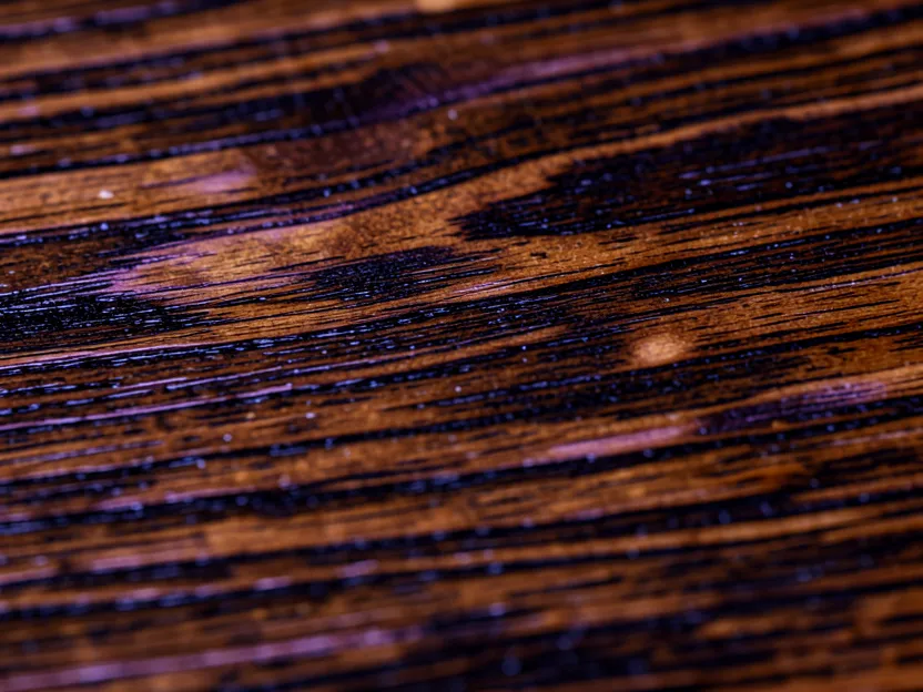 Close-up of black walnut wood grain showing its dark chocolate-brown color and straight open grain