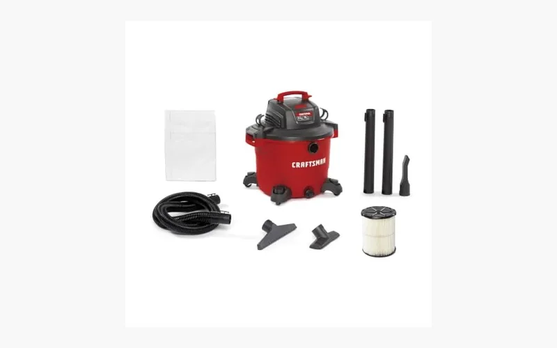 Craftsman wet dry shop vacuum with included hose, filter, and nozzle accessories