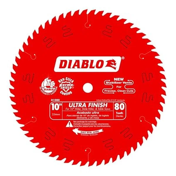 Diablo D1080X 10-inch 80-tooth ATB table saw blade with PermaShield coating