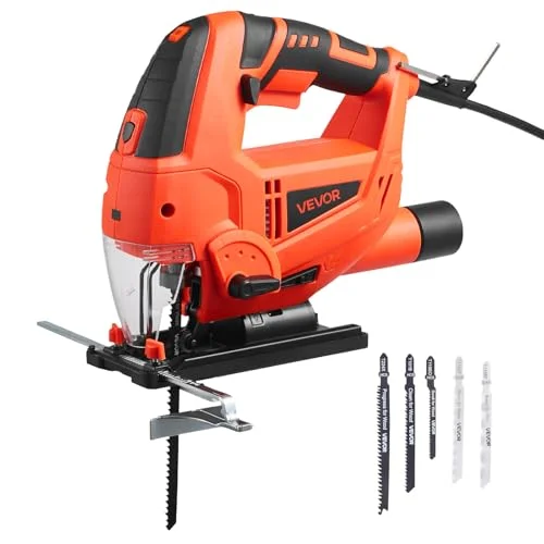 VEVOR 6.5 amp corded jig saw with LED light, 6 blades and case
