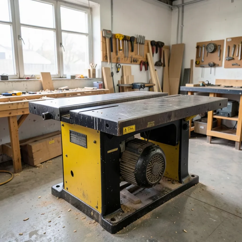 Cabinet-style table saw in a woodworking shop