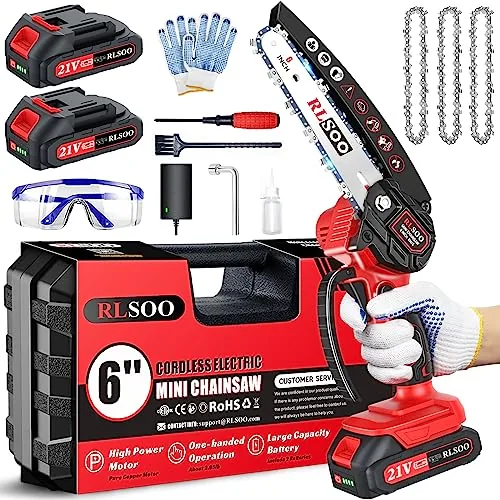 RLSOO 6-inch cordless mini chainsaw with two batteries and three chains RLSOO 6-inch cordless mini chainsaw with two batteries and three chains