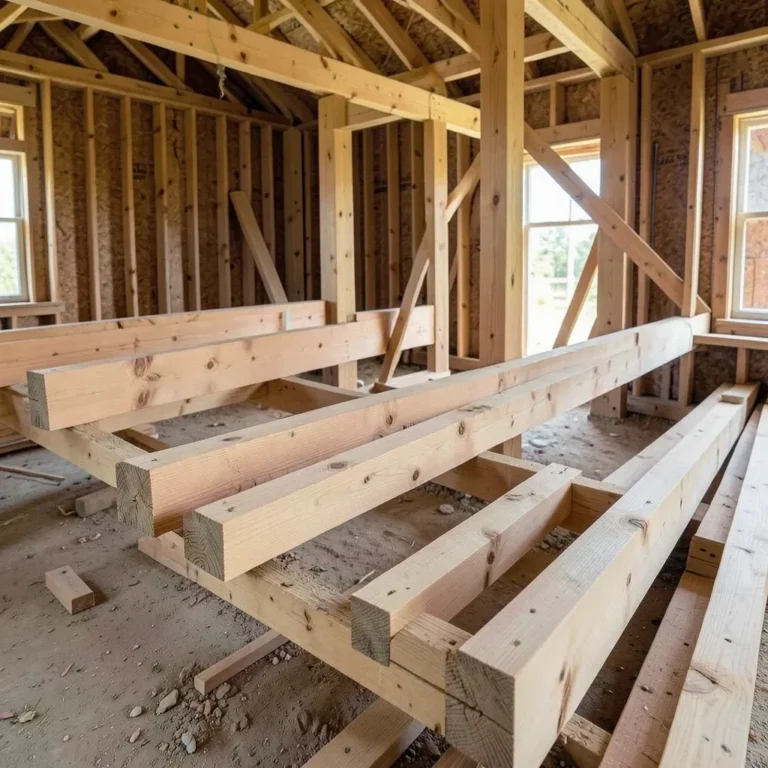 Structural framing lumber in a house under construction