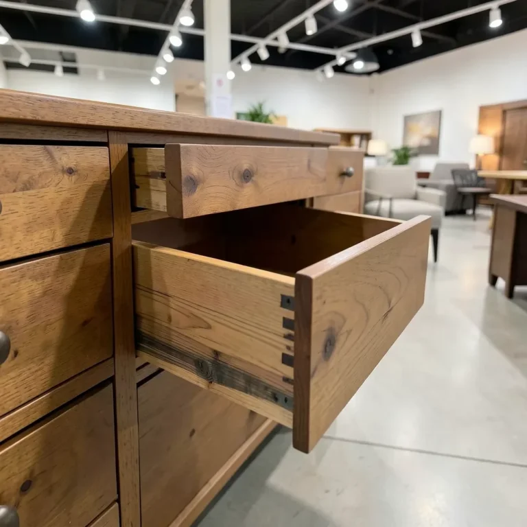 Wood dresser drawer construction showing grain and joinery detail