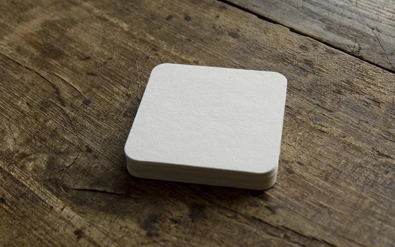 Stack of felt coasters resting on a wood table surface