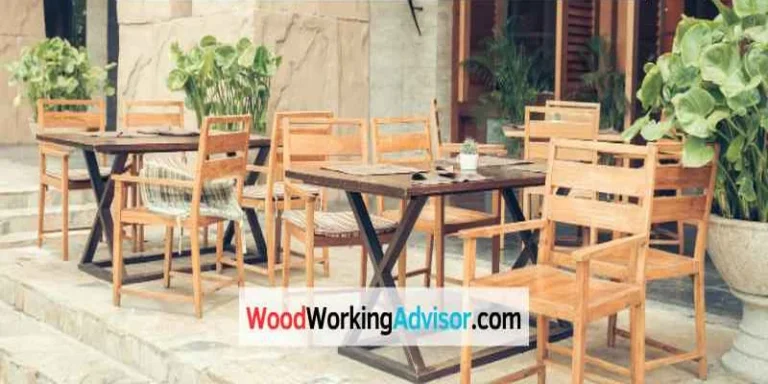 Wood outdoor furniture on a patio