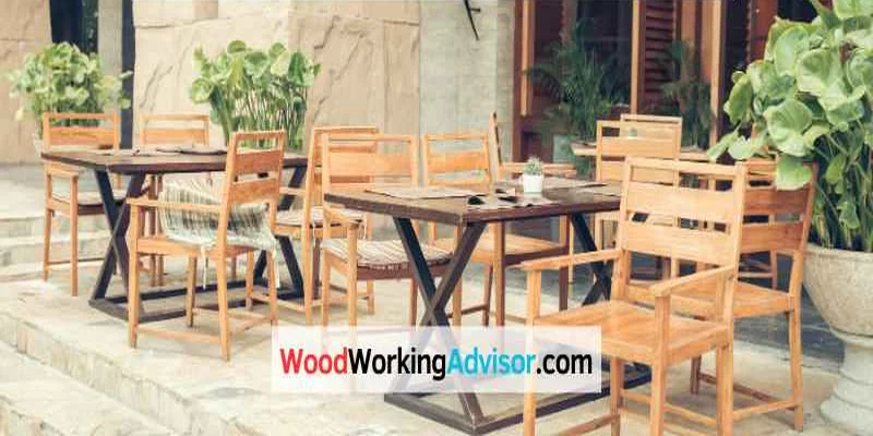 Wood outdoor furniture on a patio