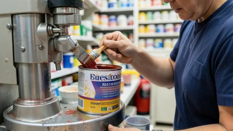 Tinting a can of paint on a store mixing machine