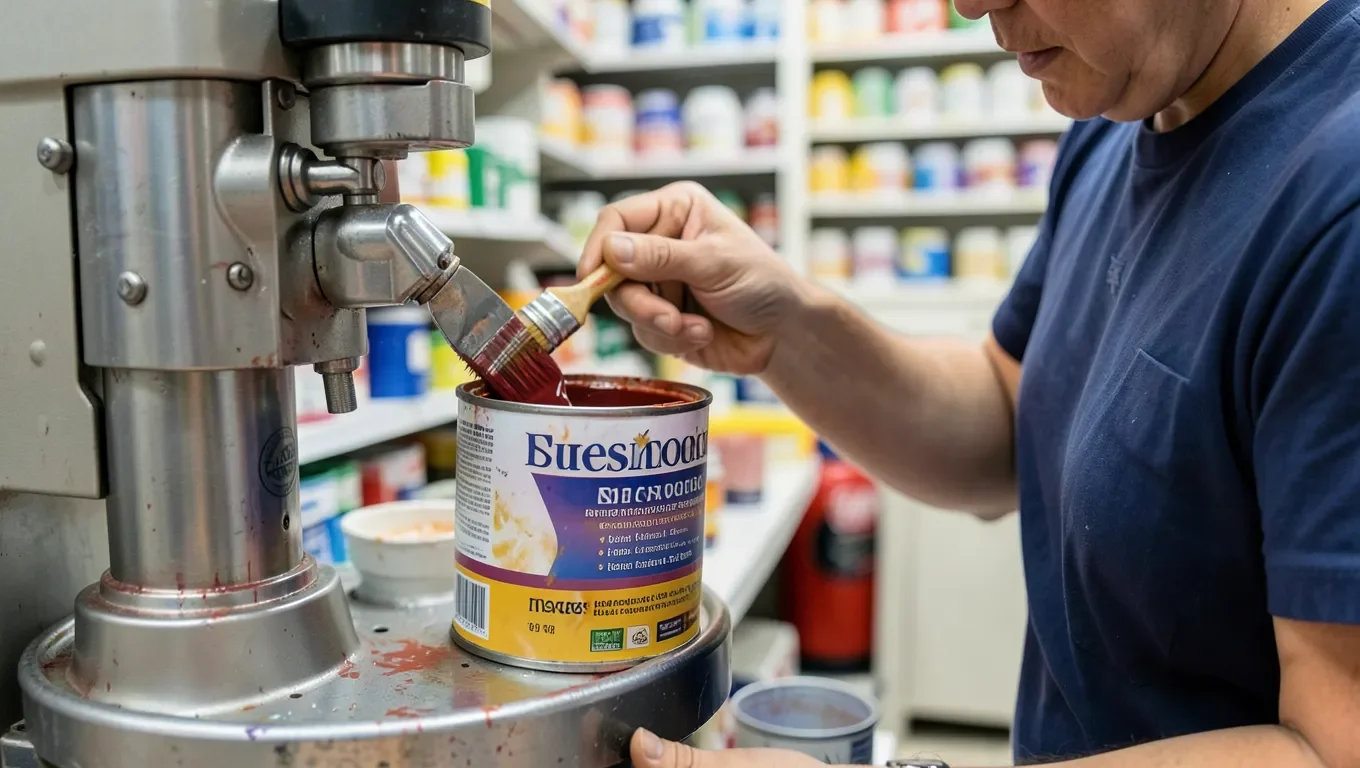 Tinting a can of paint on a store mixing machine
