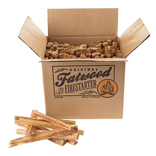 Pure Garden Fatwood Fire Starter Sticks 10lb box, a safe no-chemical alternative to charcoal lighter fluid