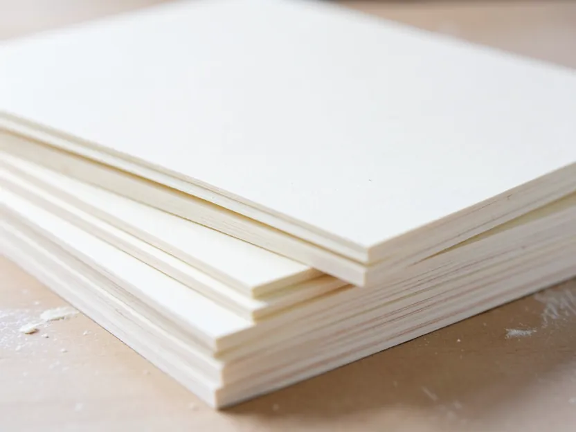 Thin cream-white sheets of natural sola wood pith material stacked for crafting
