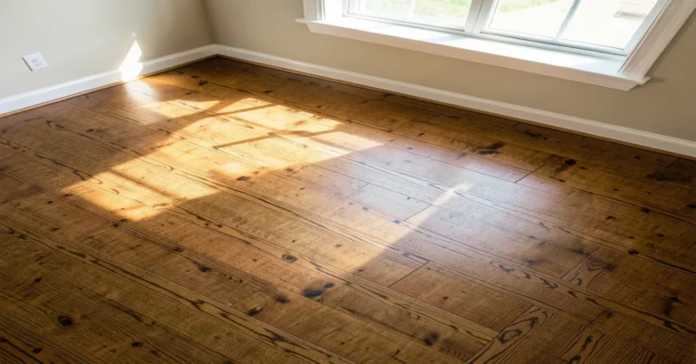 Wood flooring boards running toward a sunlit window
