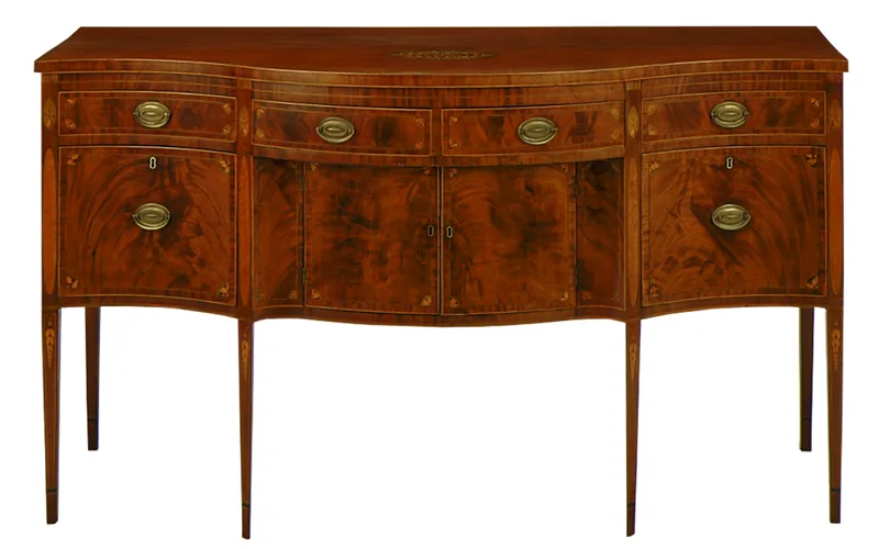Antique mahogany sideboard with years of built-up paste wax giving the surface a deep sheen