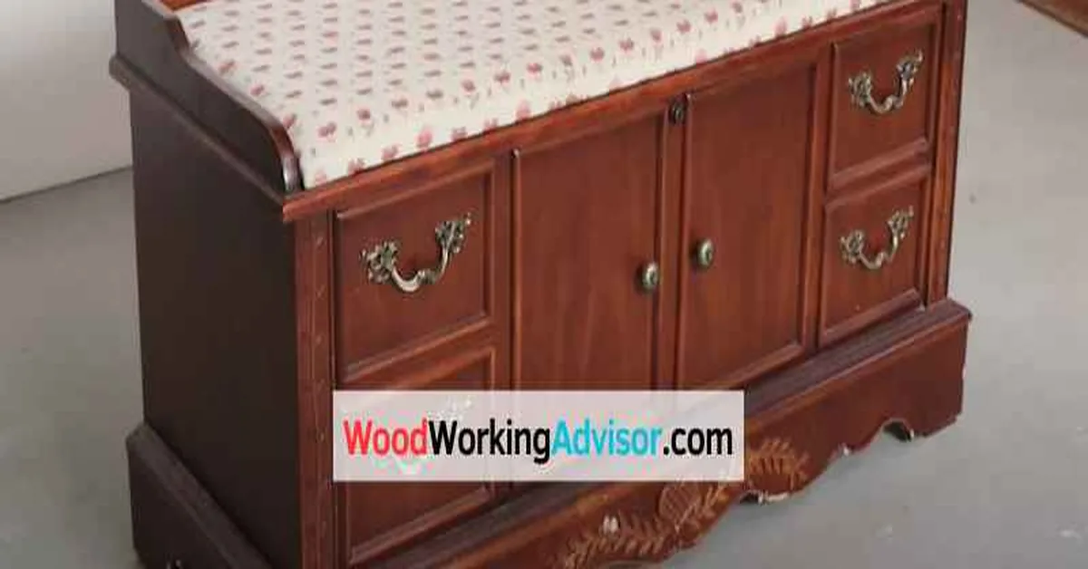 Cedar wood chest storage bench with cushioned lid and brass drawer pulls