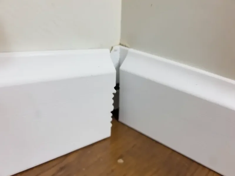 A coped baseboard joint at an inside corner