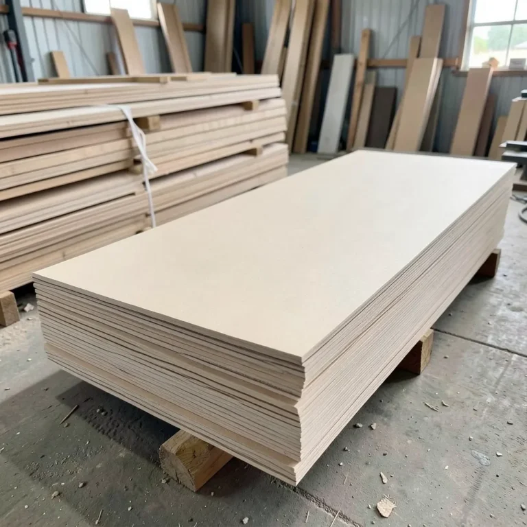 Stack of MDF sheets showing smooth pressed-fiber edges