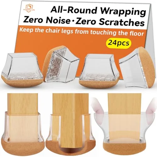 24 pcs chair leg floor protectors, clear square, felt pads